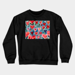 Colorful Watercolor Red And Pink Hearts Pattern Crewneck Sweatshirt